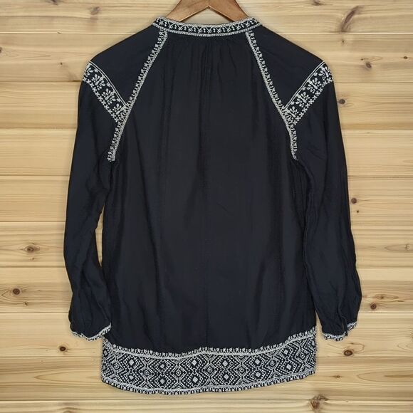 Madewell Camelia Tassel Top Black Cotton Embroidered Tassels Boho V-Neck XXS - Picture 7 of 11